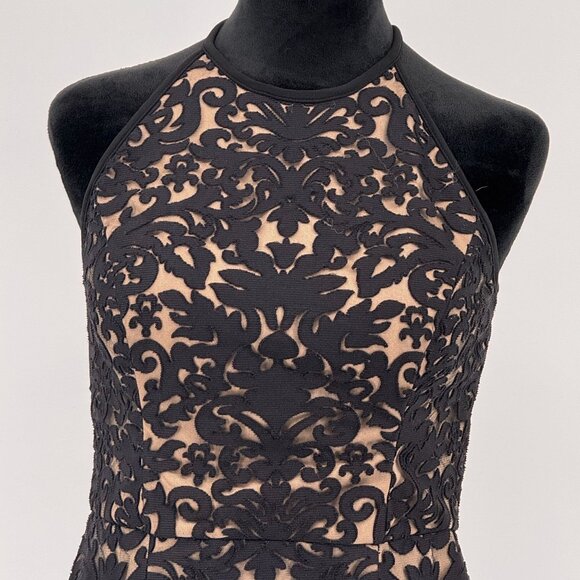 Vtg Xscape Lace Overlay Dress Women 8 Sheer Illusion Sleeveless Black Halter Y2k - Picture 5 of 8